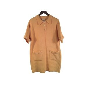 MNG‎ Mango Textured Knit Sweater Dress Peach Short Sleeve XL Pocket Shift